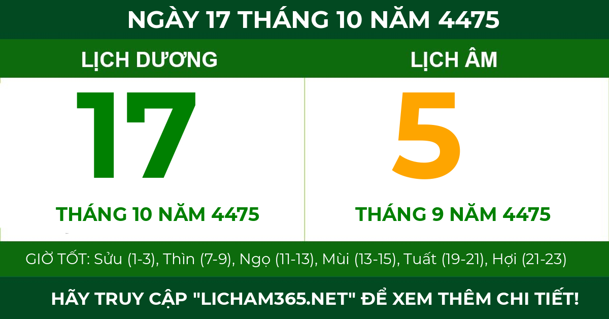 lịch âm ngày 17 tháng 10 năm 4475