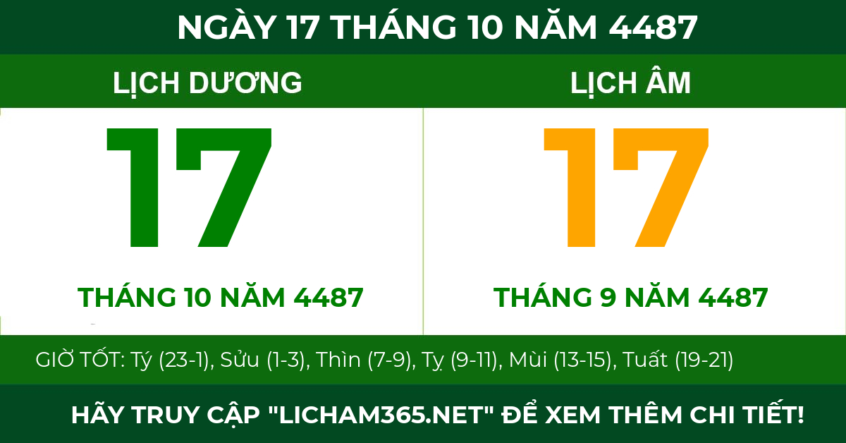 lịch âm ngày 17 tháng 10 năm 4487