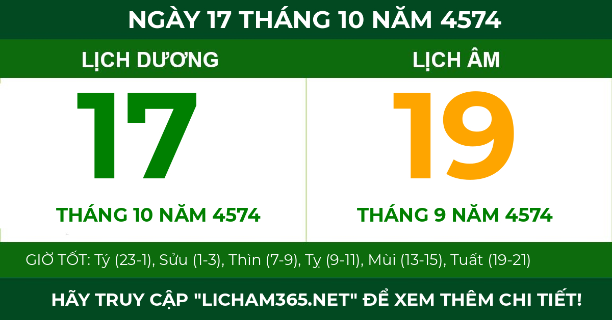 lịch âm ngày 17 tháng 10 năm 4574