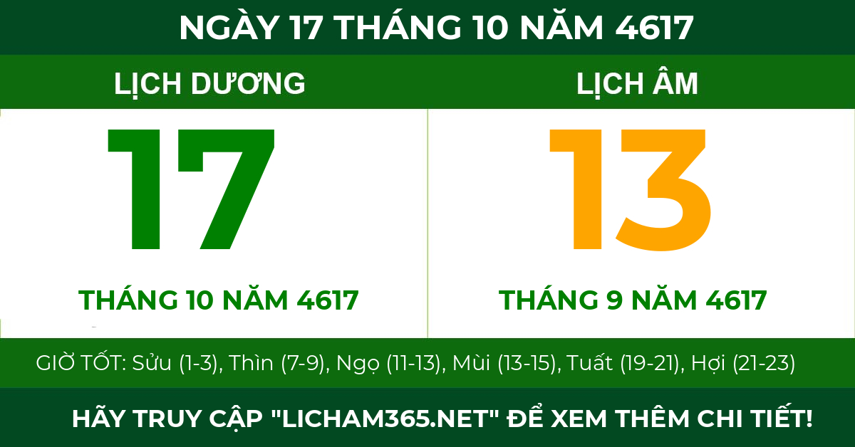 lịch âm ngày 17 tháng 10 năm 4617
