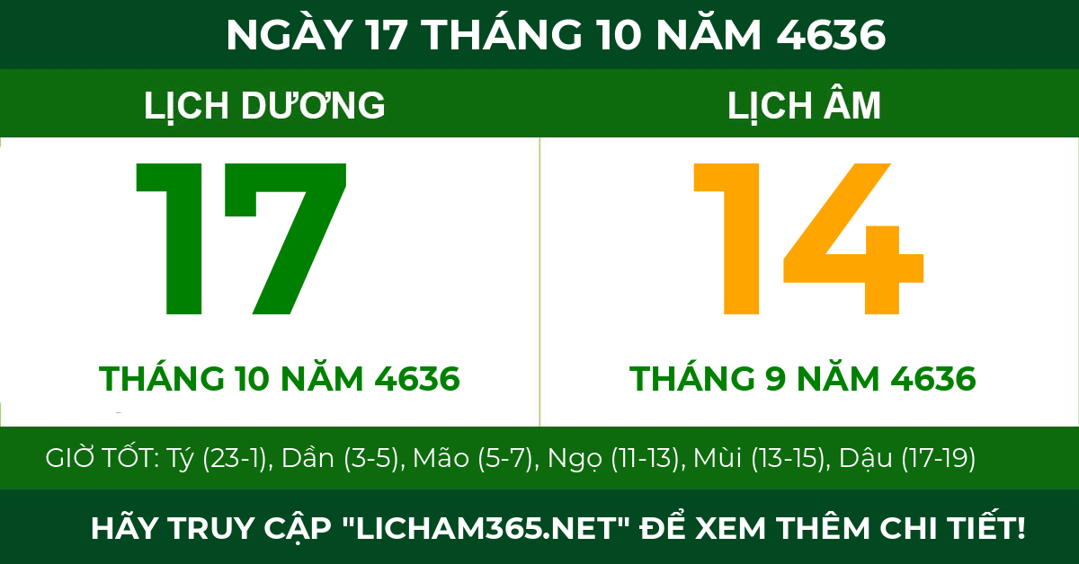 lịch âm ngày 17 tháng 10 năm 4636