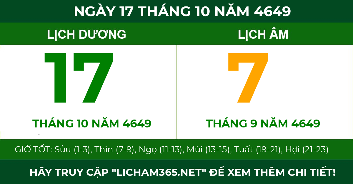 lịch âm ngày 17 tháng 10 năm 4649