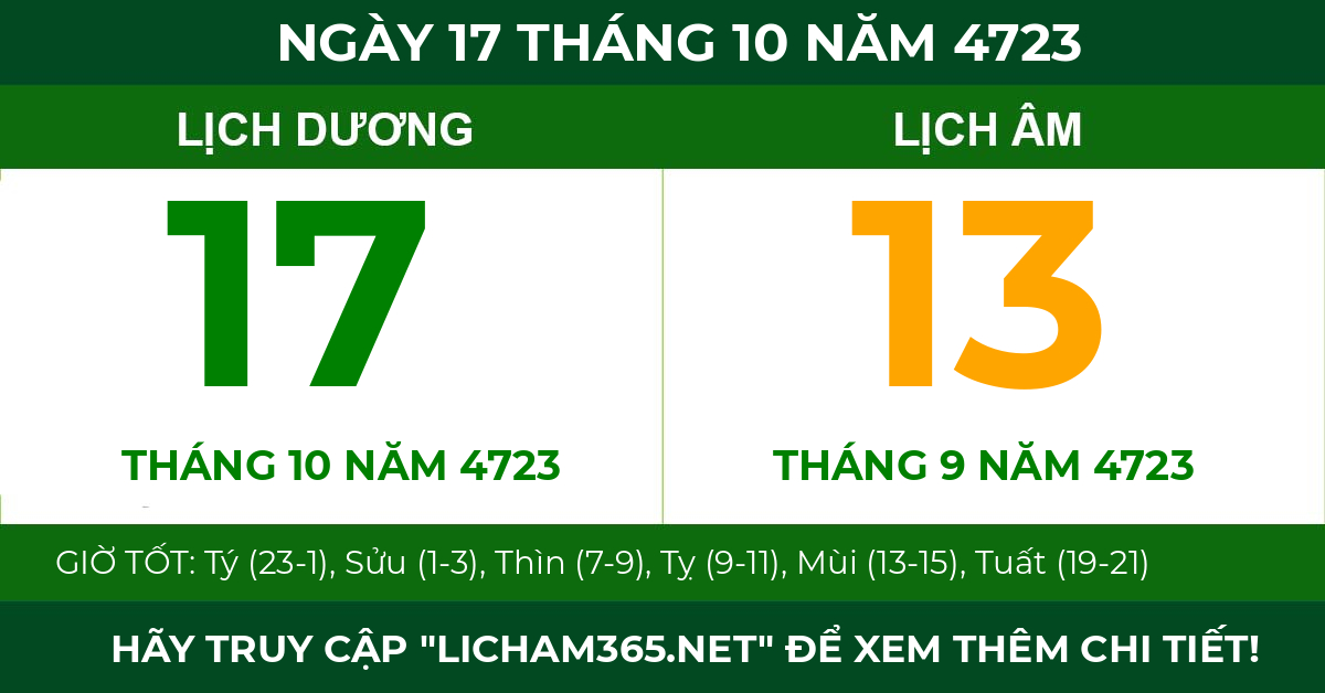 lịch âm ngày 17 tháng 10 năm 4723