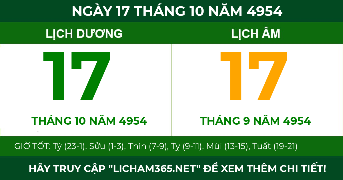 lịch âm ngày 17 tháng 10 năm 4954