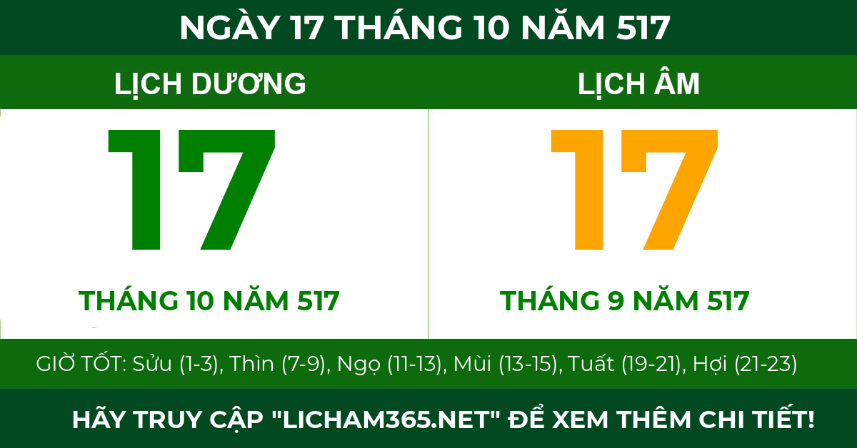 lịch âm ngày 17 tháng 10 năm 517