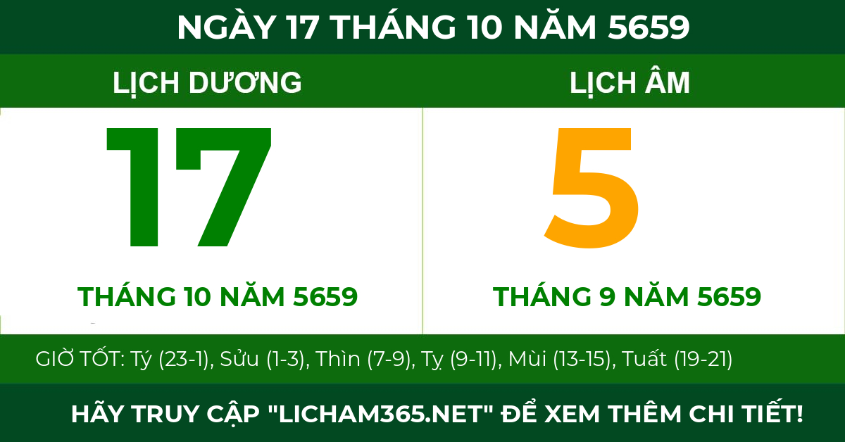 lịch âm ngày 17 tháng 10 năm 5659