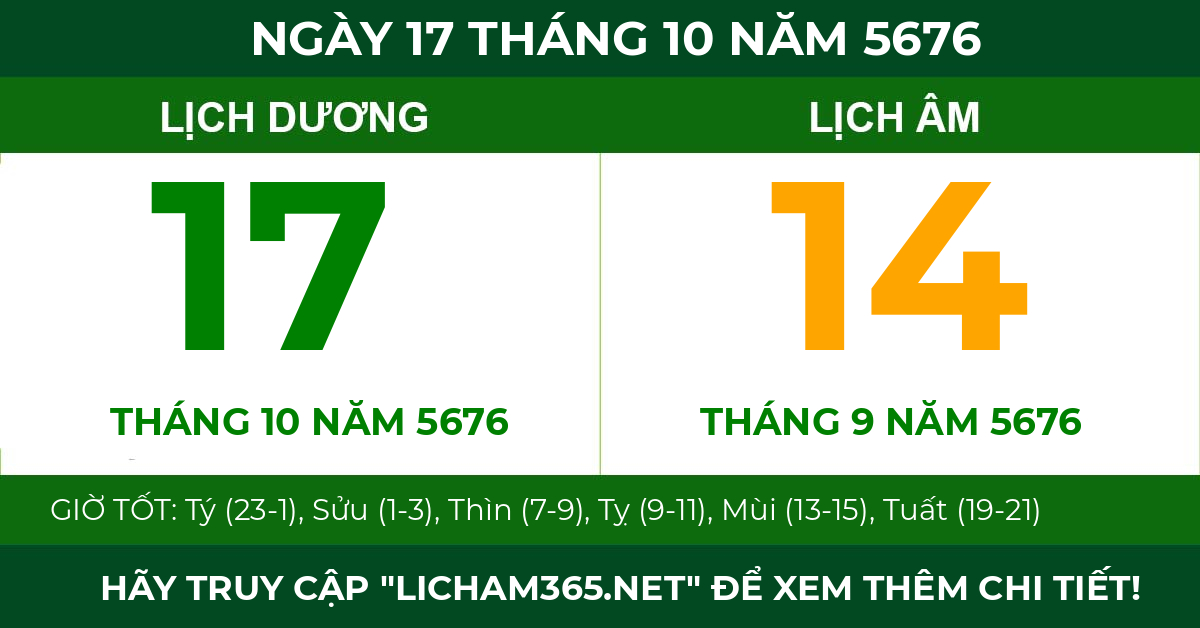lịch âm ngày 17 tháng 10 năm 5676