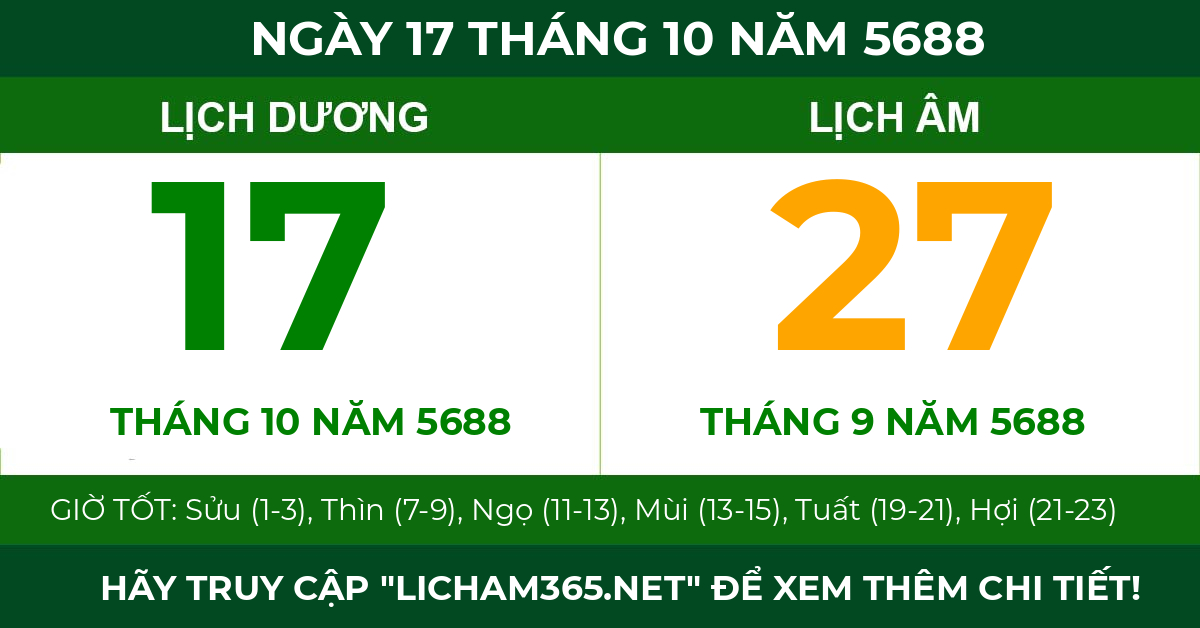 lịch âm ngày 17 tháng 10 năm 5688