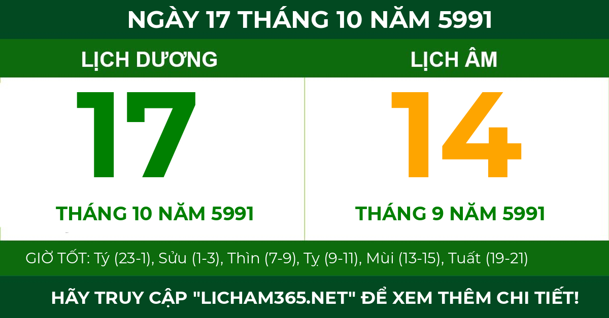 lịch âm ngày 17 tháng 10 năm 5991