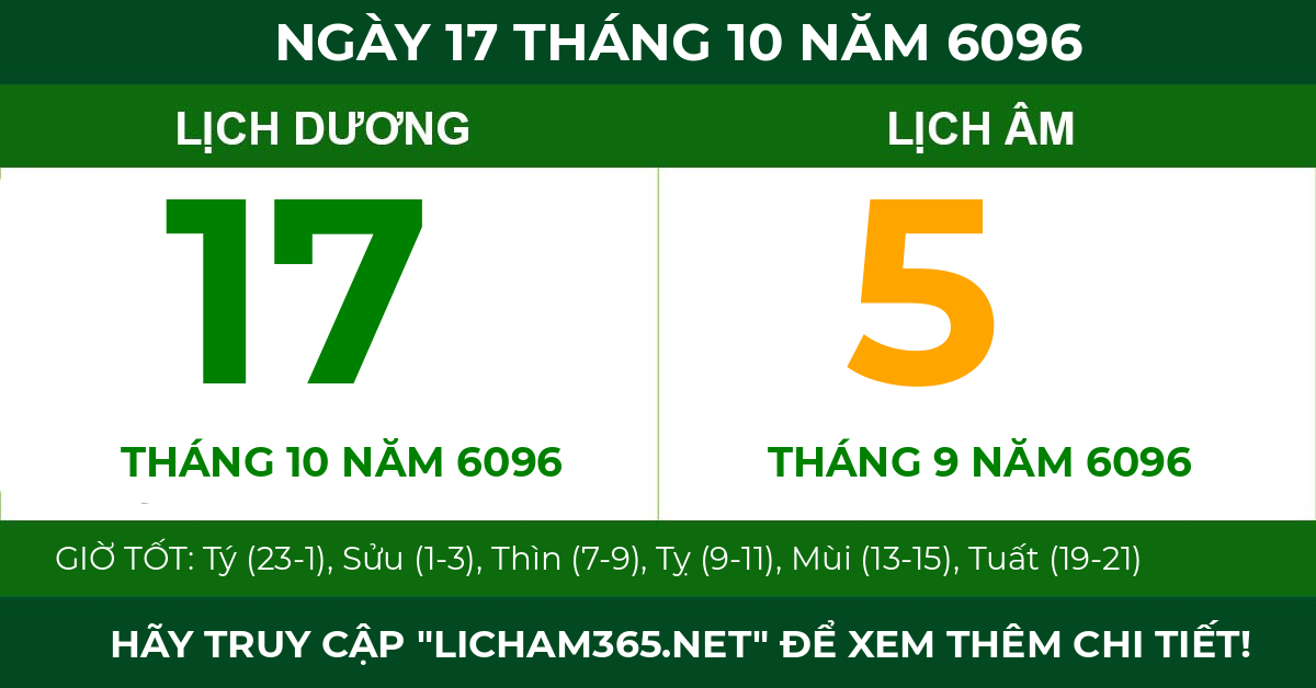 lịch âm ngày 17 tháng 10 năm 6096
