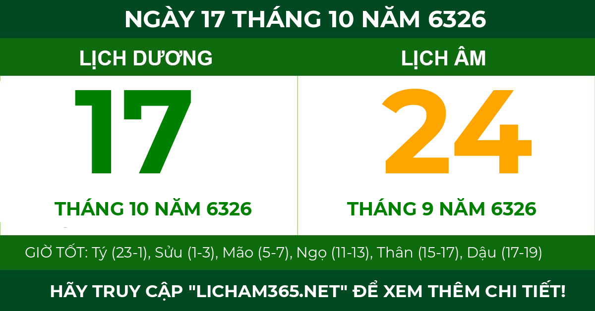 lịch âm ngày 17 tháng 10 năm 6326