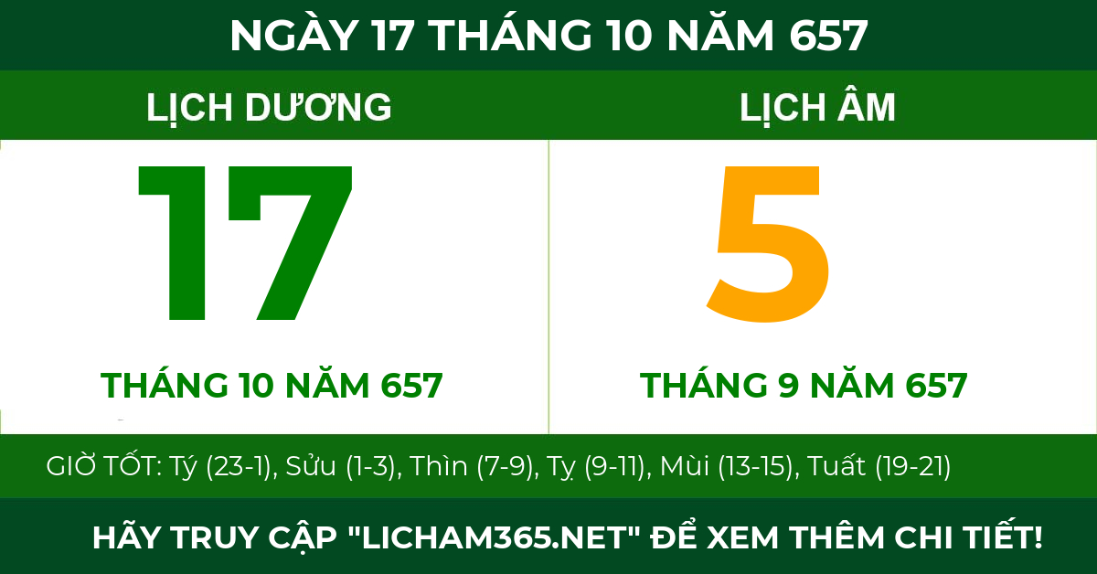 lịch âm ngày 17 tháng 10 năm 657