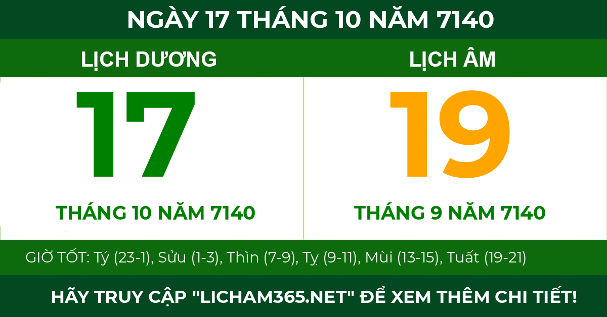 lịch âm ngày 17 tháng 10 năm 7140