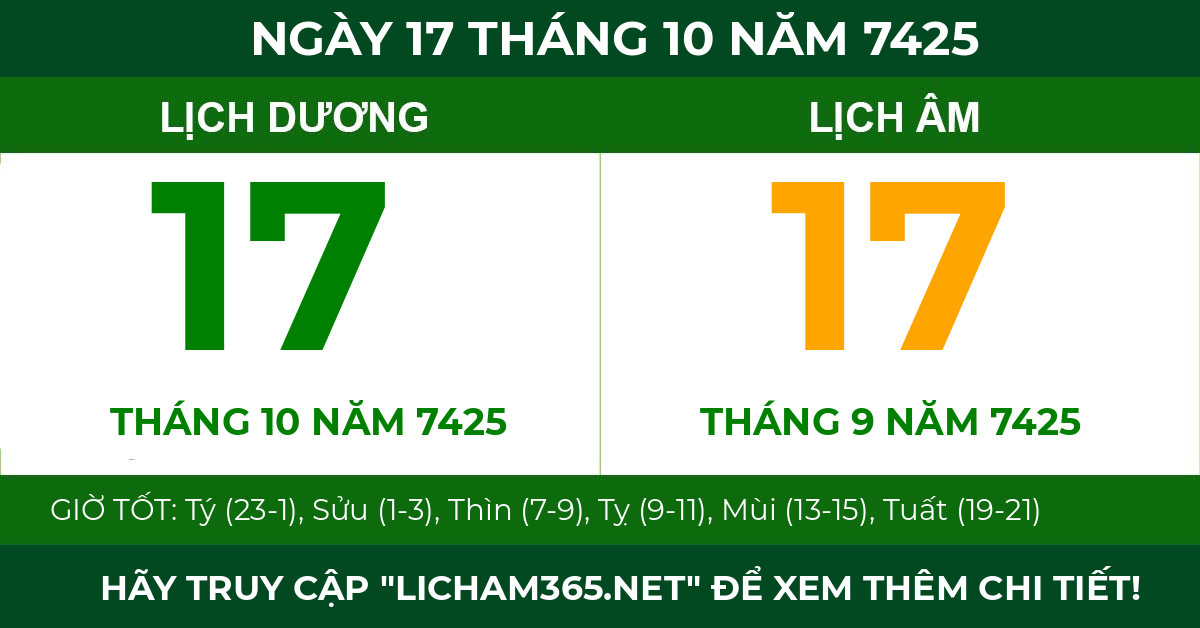 lịch âm ngày 17 tháng 10 năm 7425