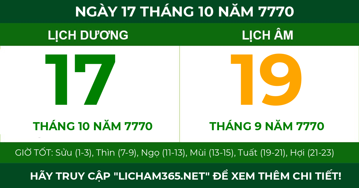 lịch âm ngày 17 tháng 10 năm 7770