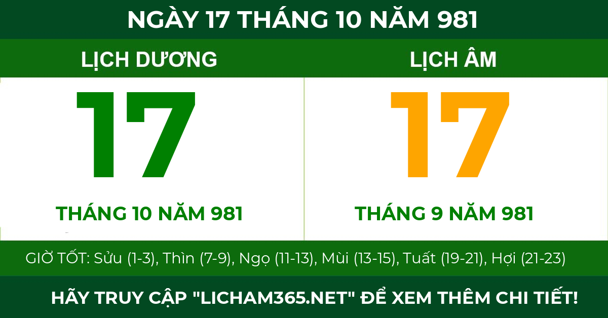 lịch âm ngày 17 tháng 10 năm 981