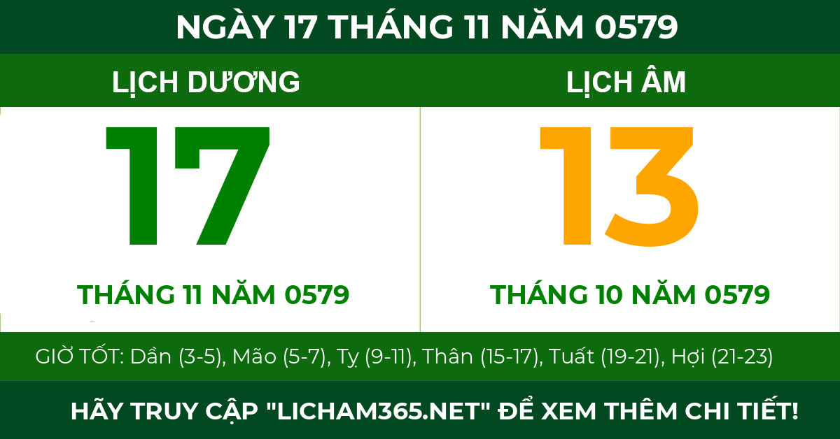 lịch âm ngày 17 tháng 11 năm 0579