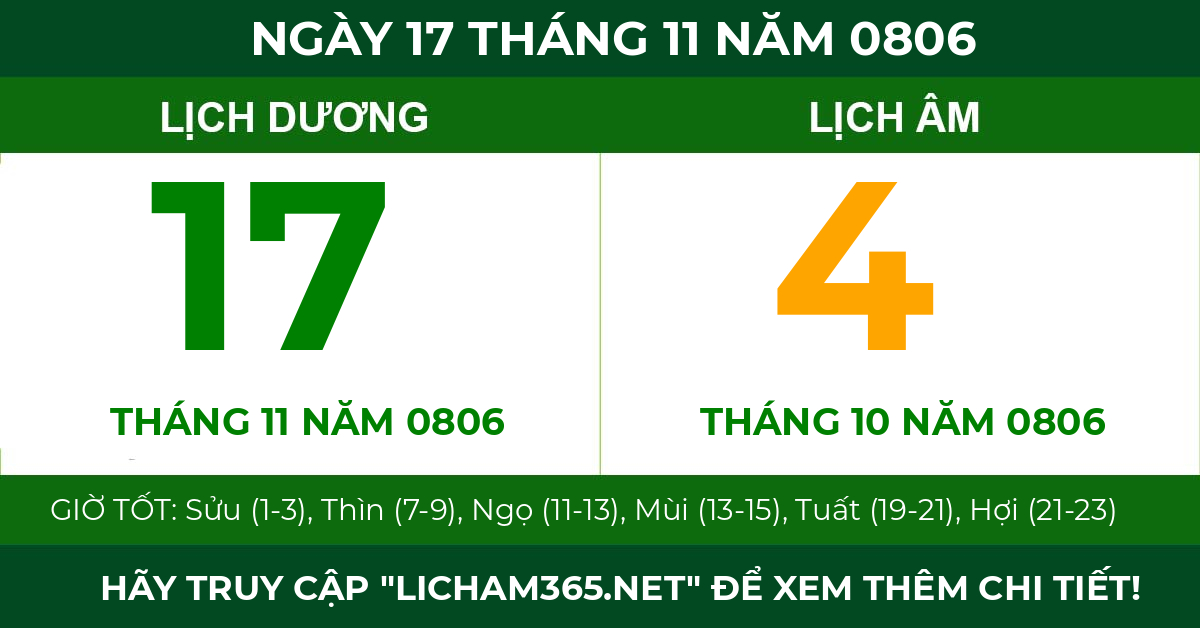 lịch âm ngày 17 tháng 11 năm 0806