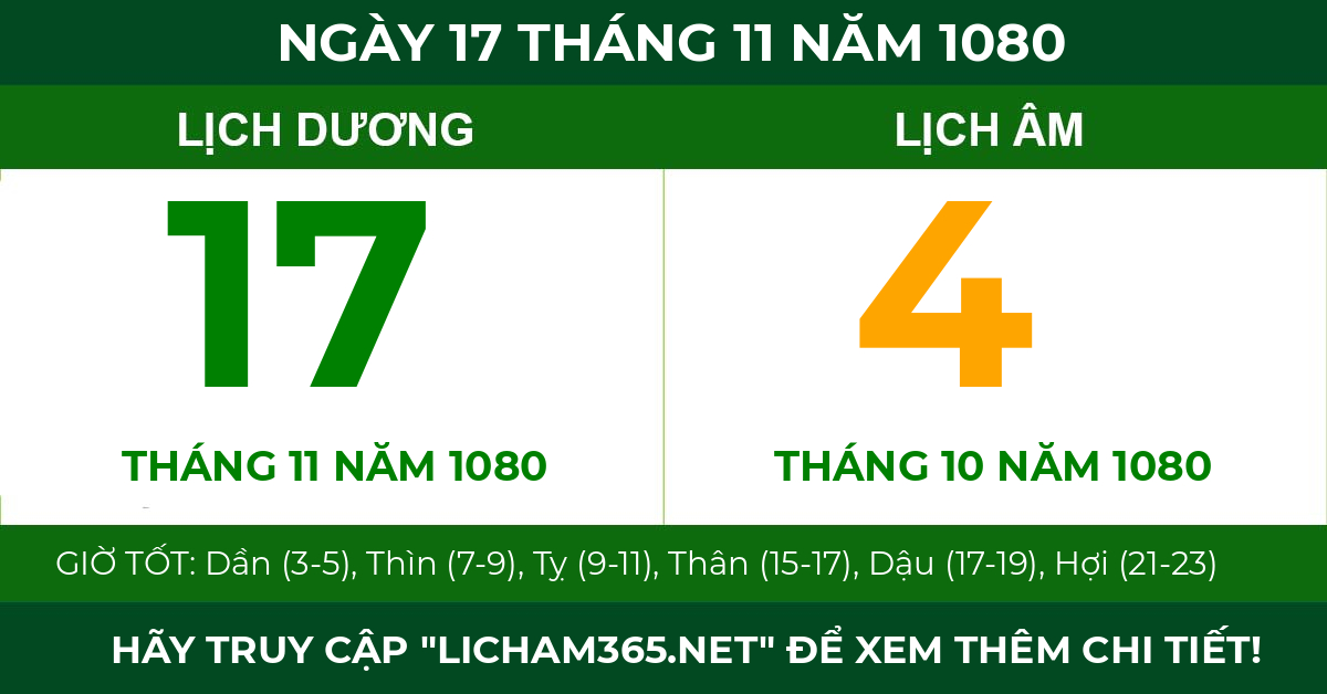 lịch âm ngày 17 tháng 11 năm 1080