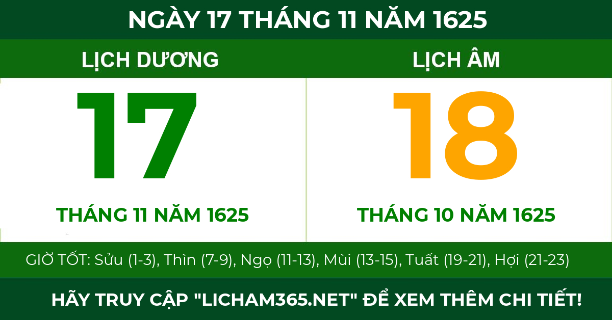 lịch âm ngày 17 tháng 11 năm 1625