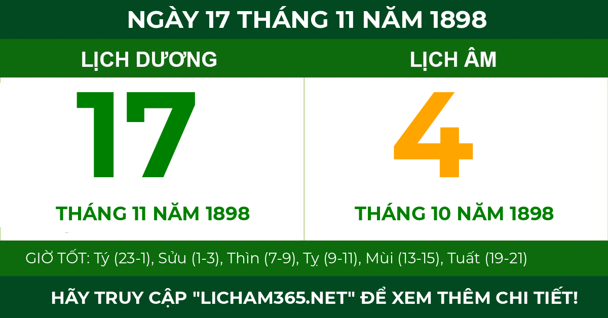 lịch âm ngày 17 tháng 11 năm 1898