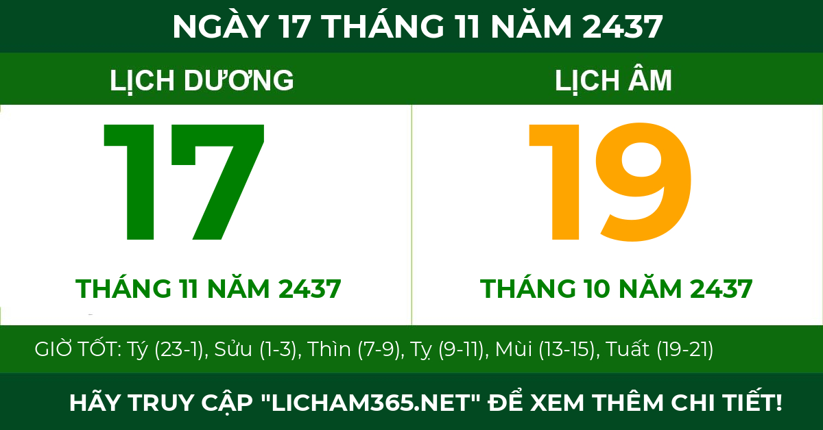 lịch âm ngày 17 tháng 11 năm 2437