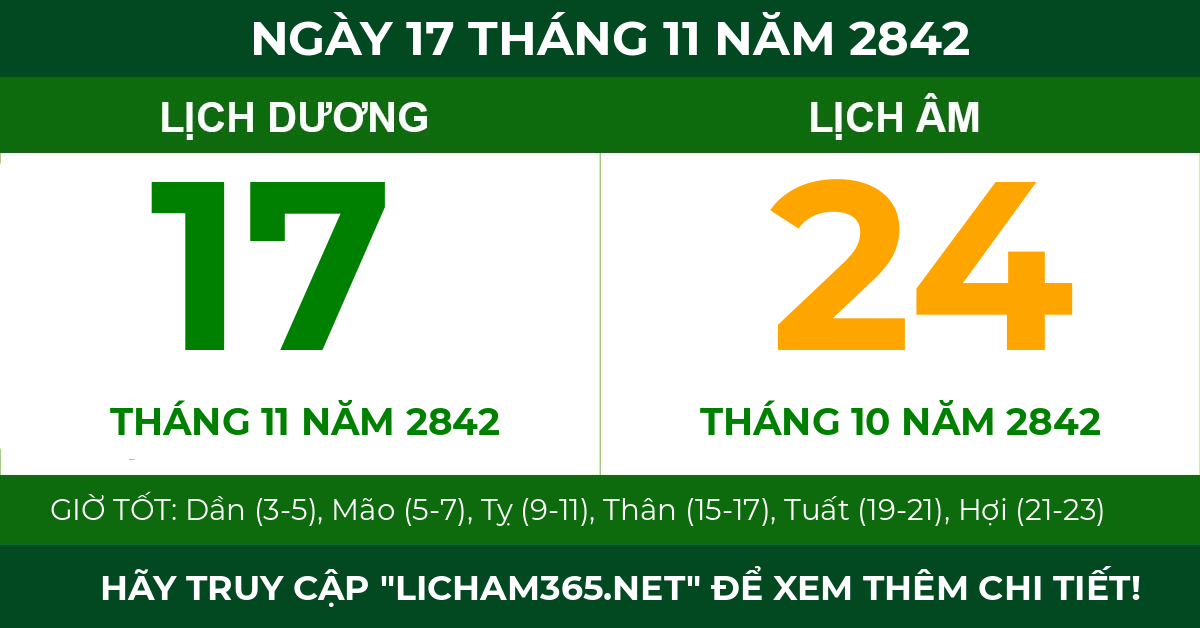 lịch âm ngày 17 tháng 11 năm 2842