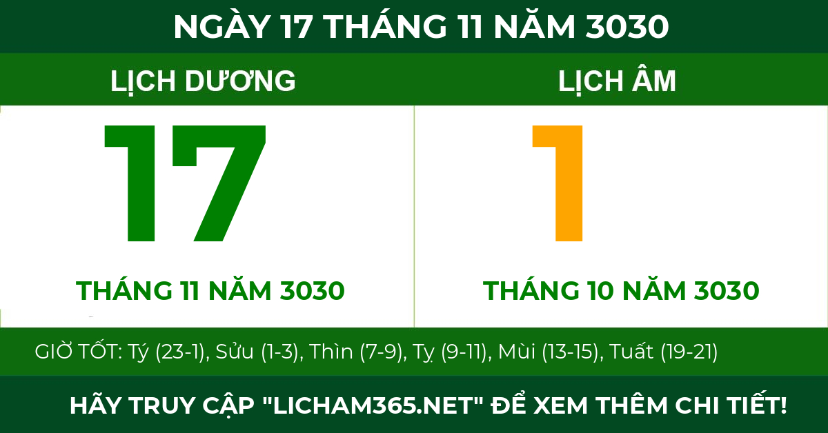 lịch âm ngày 17 tháng 11 năm 3030
