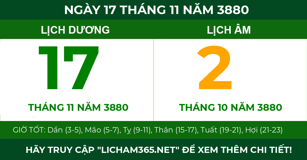 lịch âm ngày 17 tháng 11 năm 3880