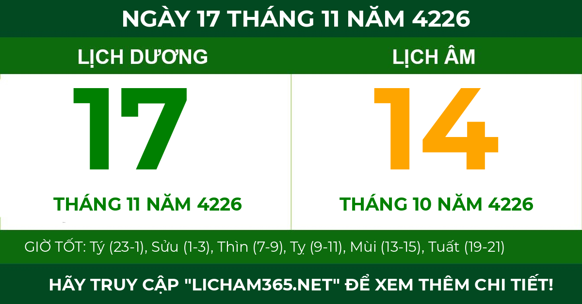 lịch âm ngày 17 tháng 11 năm 4226