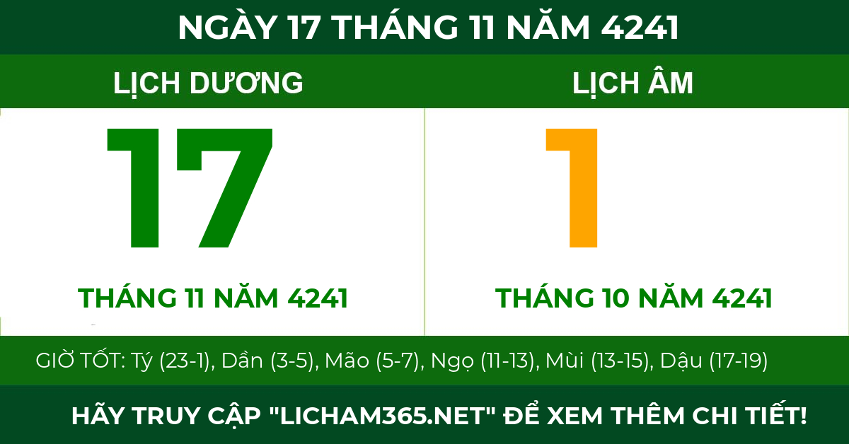lịch âm ngày 17 tháng 11 năm 4241
