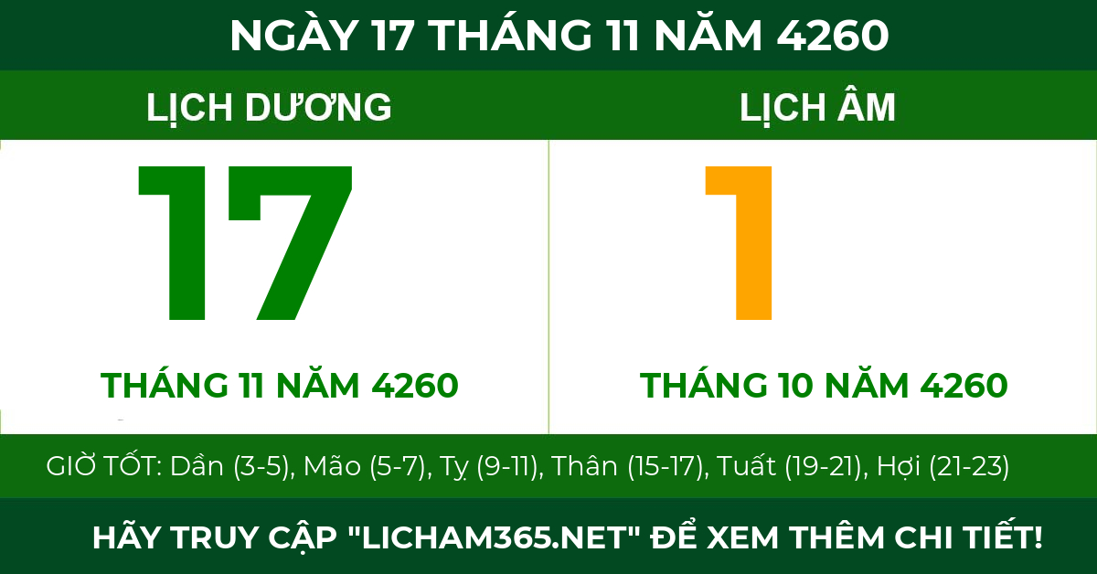 lịch âm ngày 17 tháng 11 năm 4260
