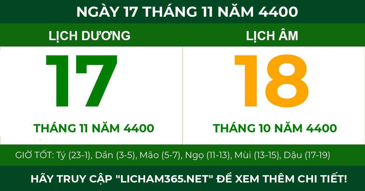lịch âm ngày 17 tháng 11 năm 4400