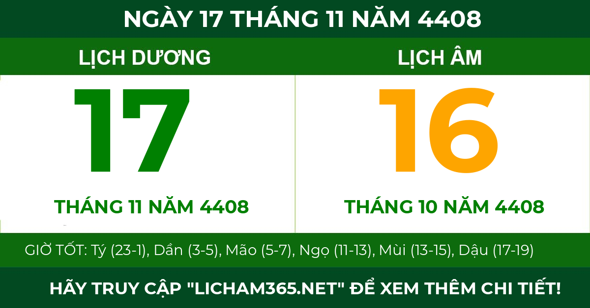 lịch âm ngày 17 tháng 11 năm 4408