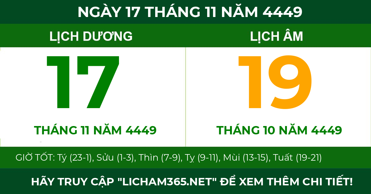 lịch âm ngày 17 tháng 11 năm 4449