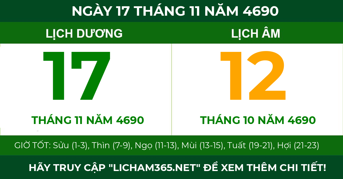 lịch âm ngày 17 tháng 11 năm 4690