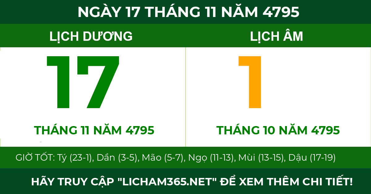 lịch âm ngày 17 tháng 11 năm 4795