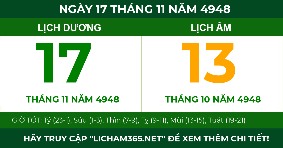 lịch âm ngày 17 tháng 11 năm 4948