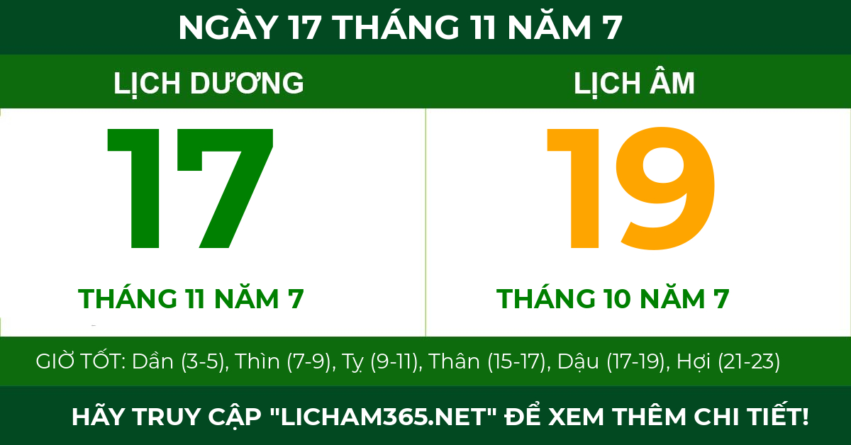 lịch âm ngày 17 tháng 11 năm 7