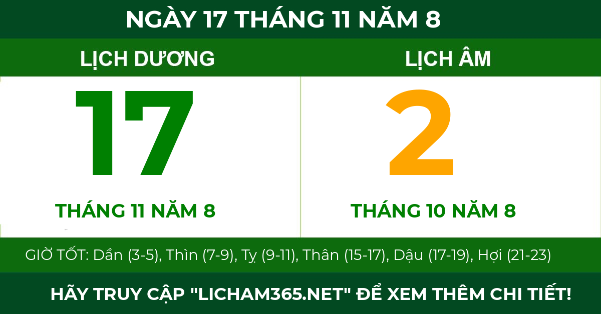 lịch âm ngày 17 tháng 11 năm 8