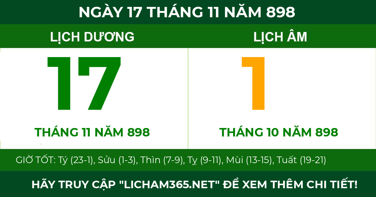 lịch âm ngày 17 tháng 11 năm 898