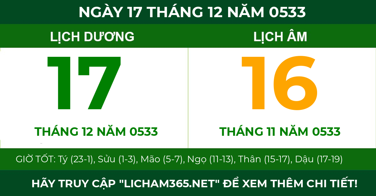 lịch âm ngày 17 tháng 12 năm 0533