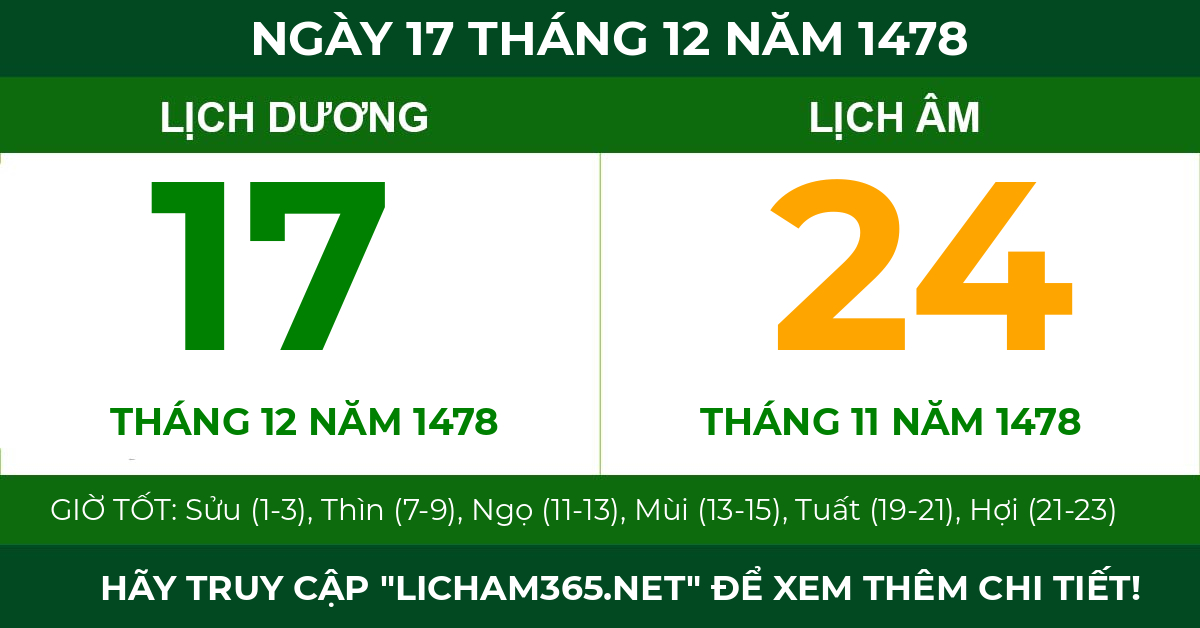 lịch âm ngày 17 tháng 12 năm 1478