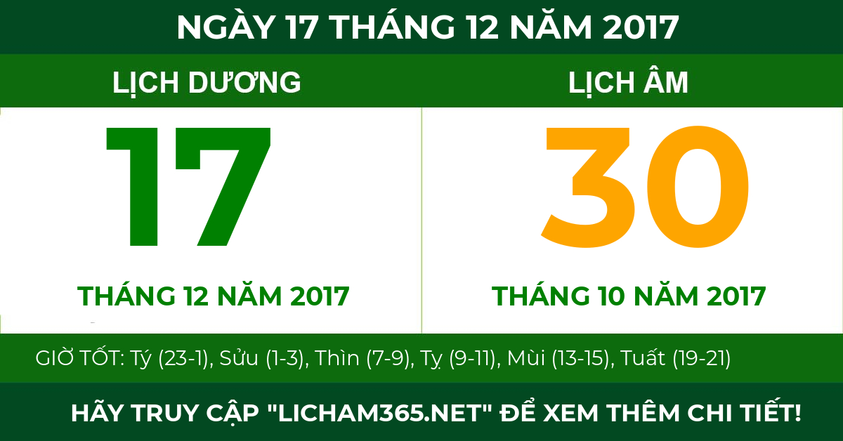 lịch âm ngày 17 tháng 12 năm 2017