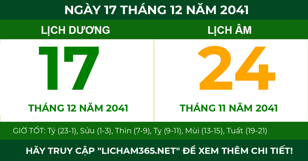 lịch âm ngày 17 tháng 12 năm 2041
