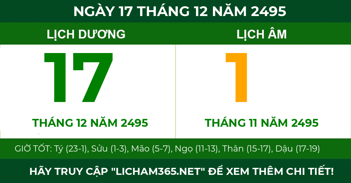 lịch âm ngày 17 tháng 12 năm 2495