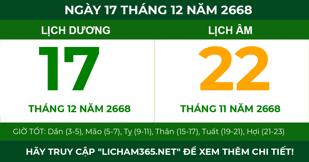 lịch âm ngày 17 tháng 12 năm 2668