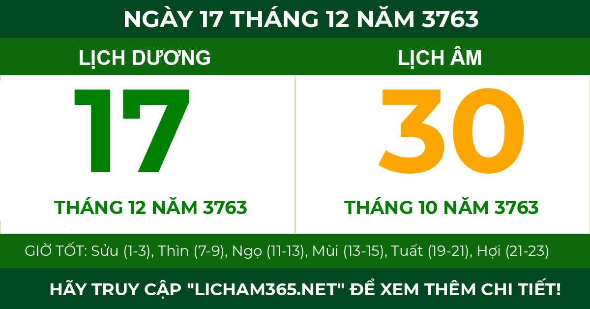 lịch âm ngày 17 tháng 12 năm 3763