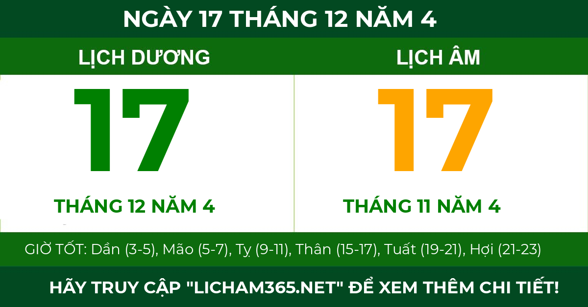 lịch âm ngày 17 tháng 12 năm 4