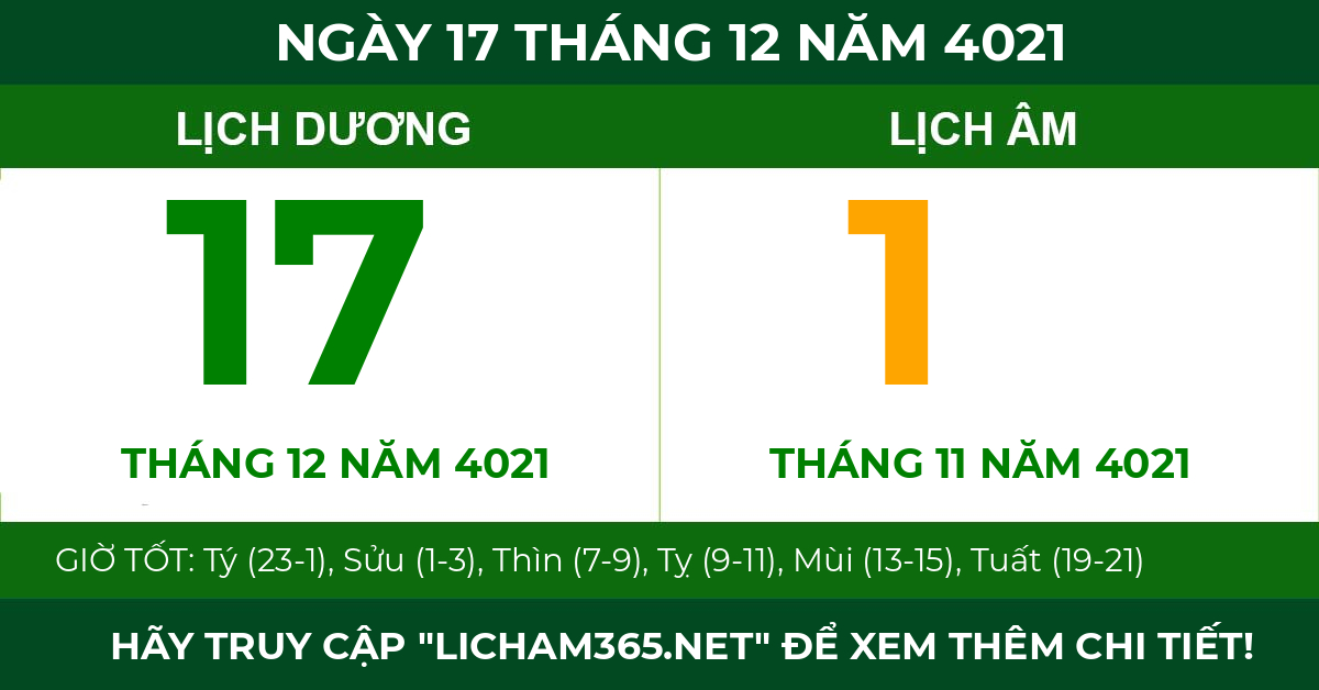 lịch âm ngày 17 tháng 12 năm 4021